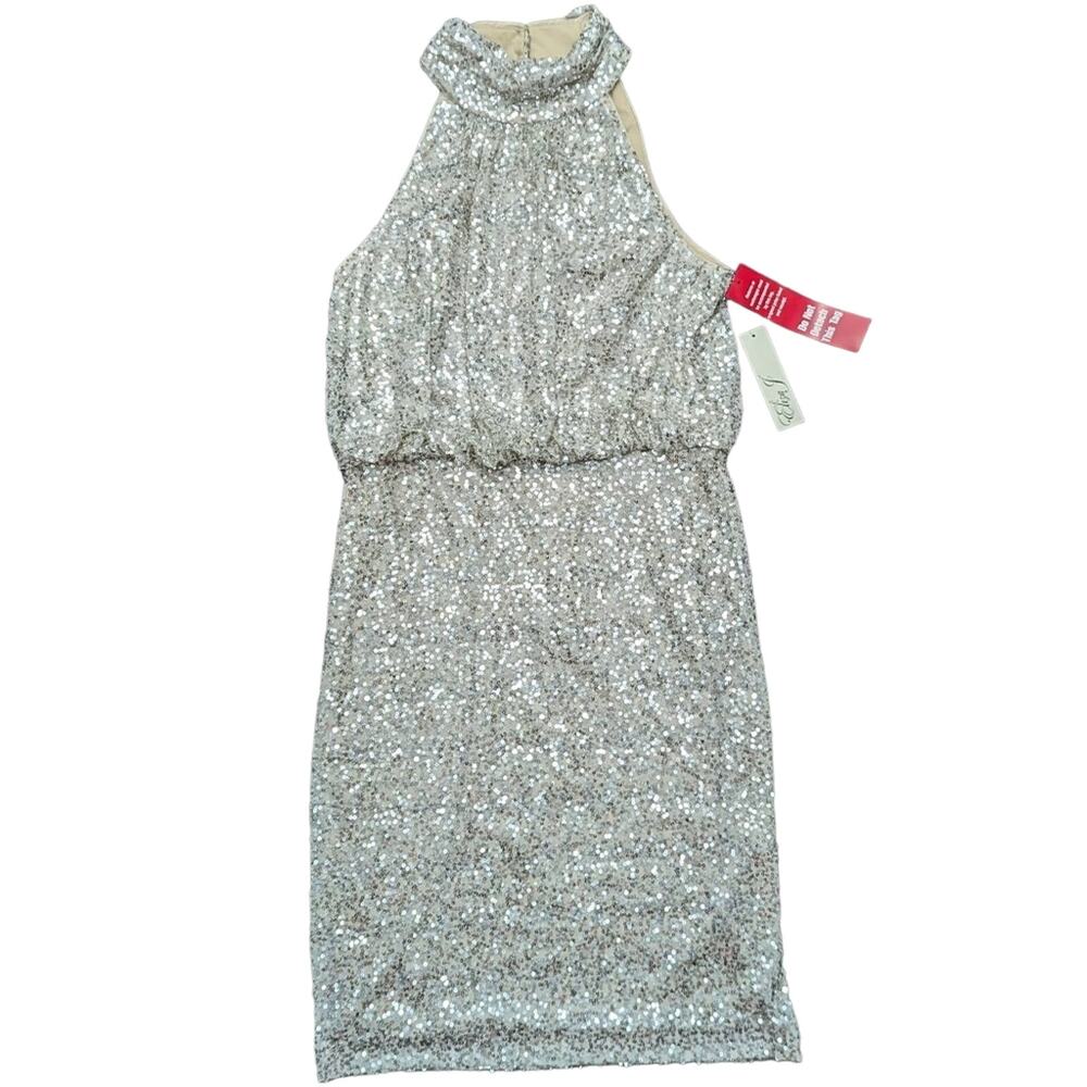 NWT Eliza J Gold Sequin Halter Dress Size 14